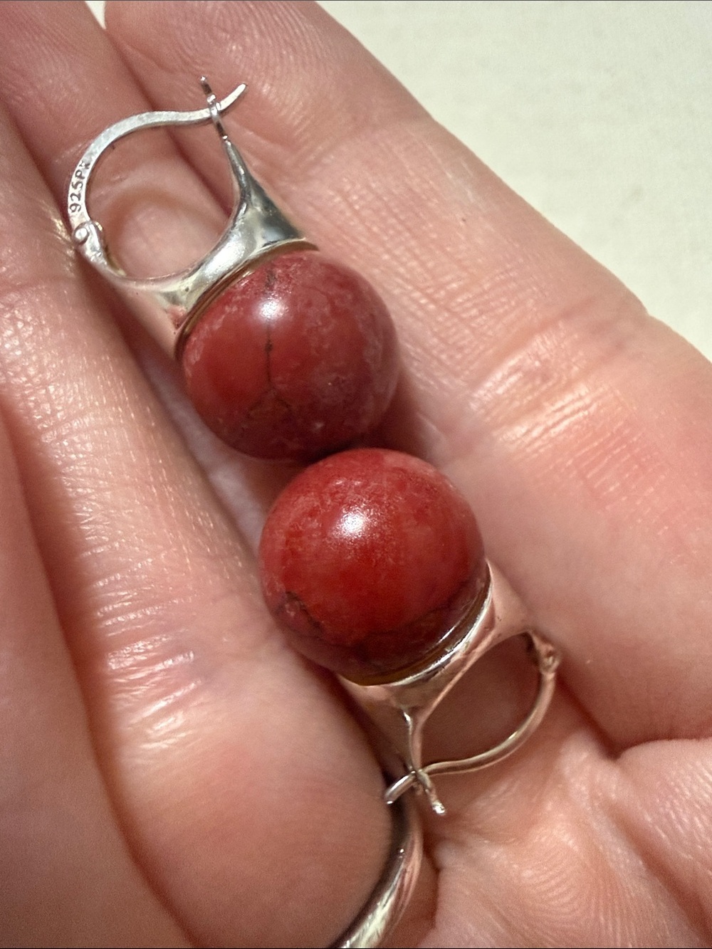 Sterling Silver 925 Red Stone Drop Earrings - Picture 8 of 11